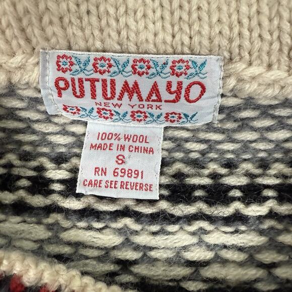 Vintage Putumayo 100% Wool Cardigan Button Fair Isle Holiday Reindeer Size Small - Picture 4 of 7